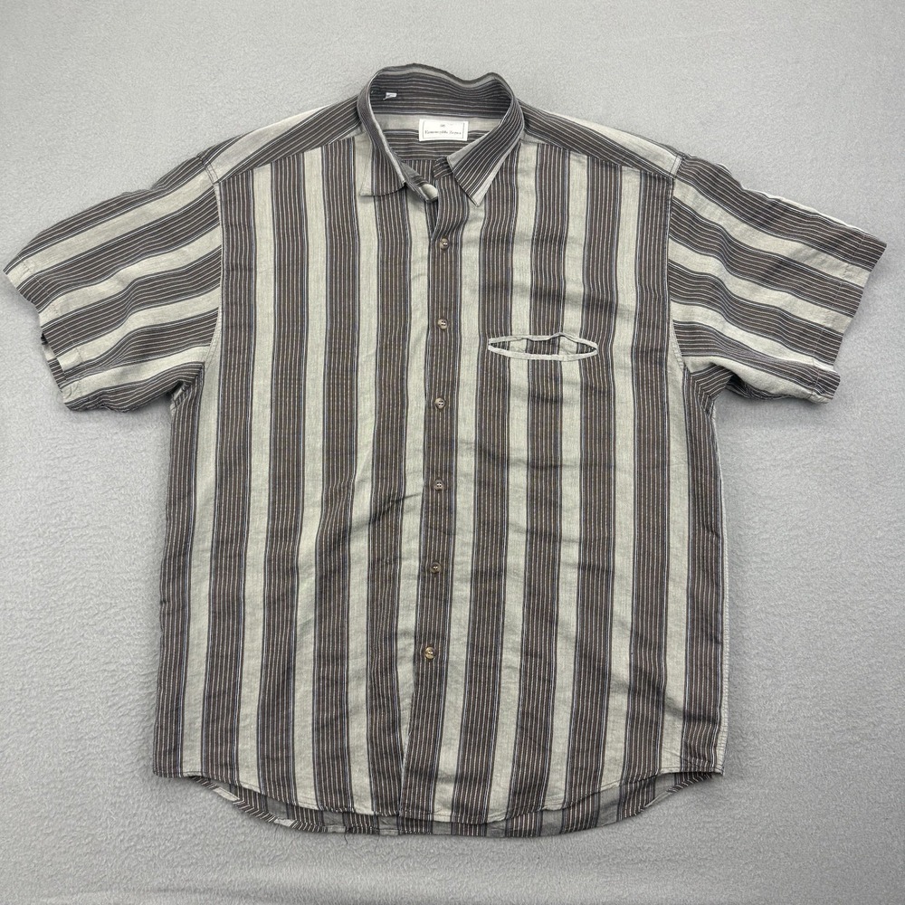 Ermenegildo Zegna Mens Large Striped Button Down Short Sleeve Shirt Multicolor